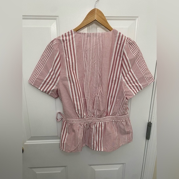 Women’s Madewell Red Striped Short Sleeve Wrap Top Size Medium - Picture 2 of 4